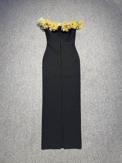 Patchwork Flower Off Shoulder Long Dress