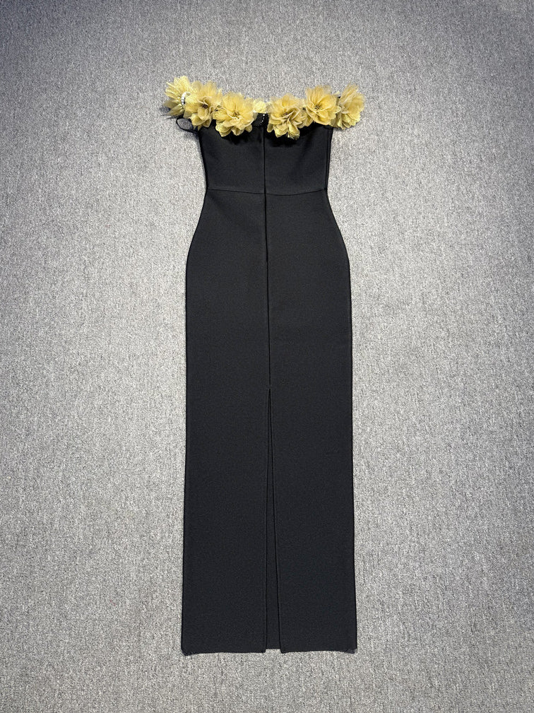 Patchwork Flower Off Shoulder Long Dress