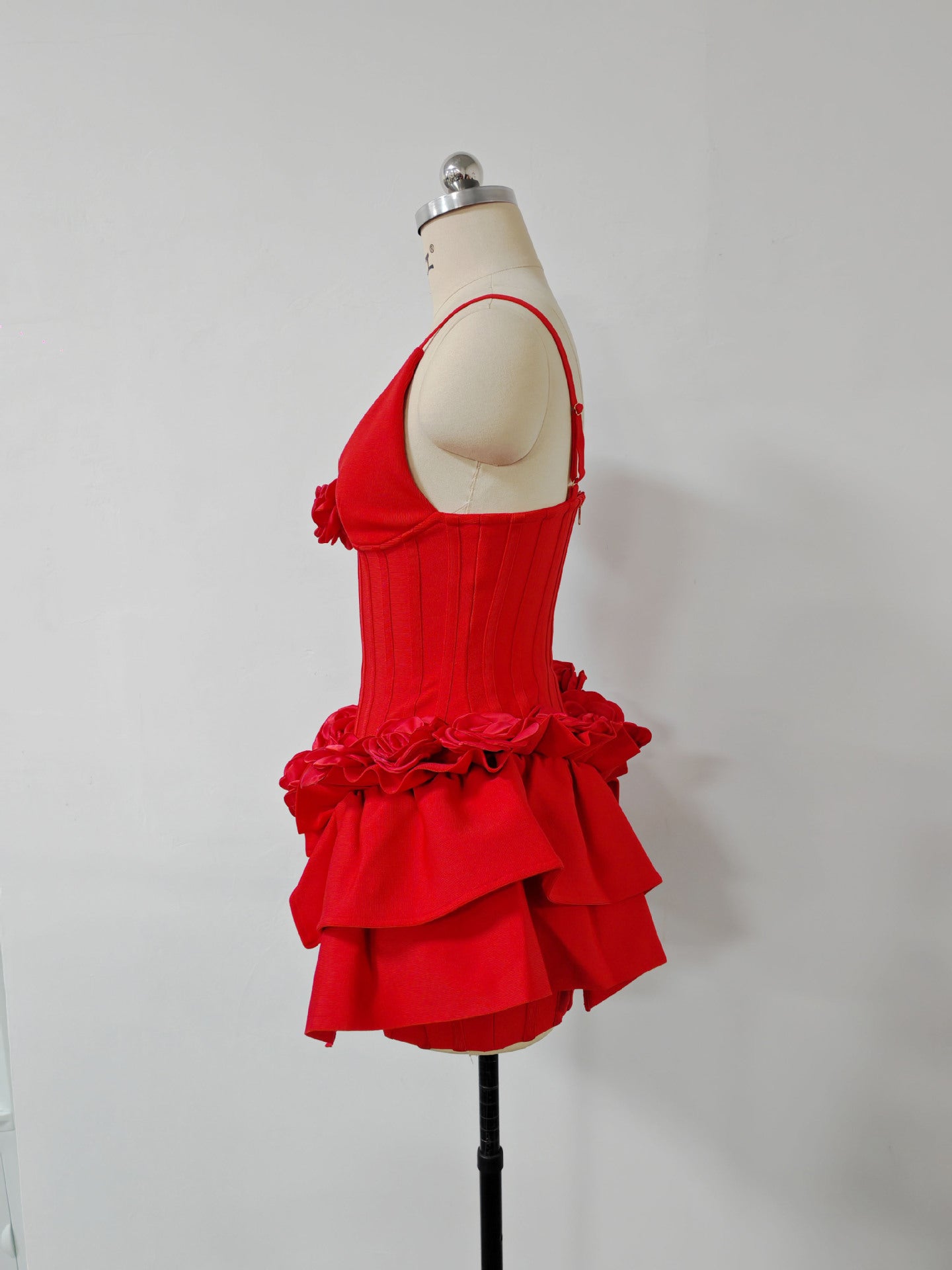 Patchwork Strap Flower Short Dress