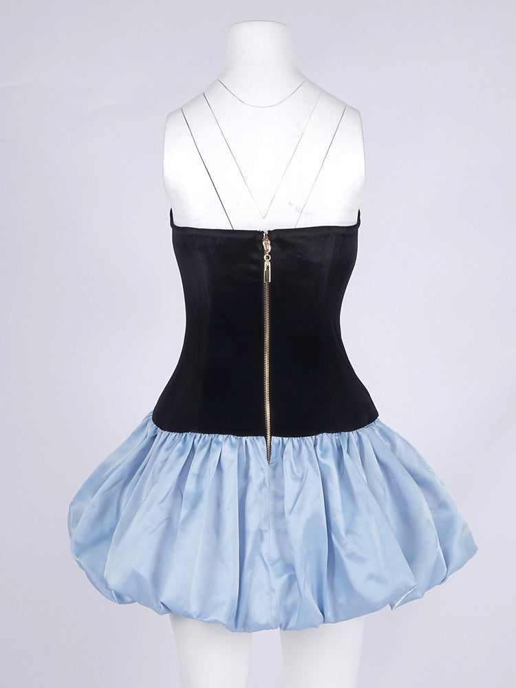 Hit Color V-neck Short Dress