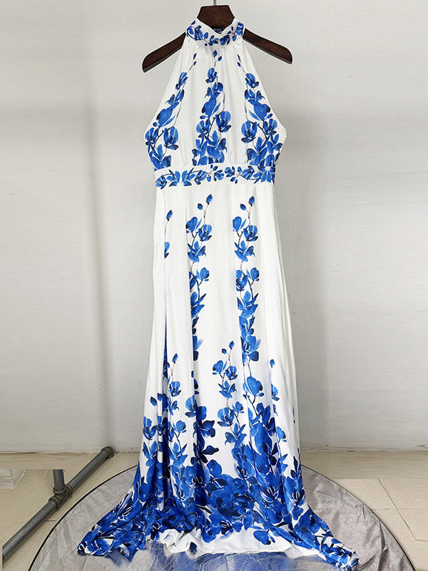 Print Sleeveless Backless Long Dress