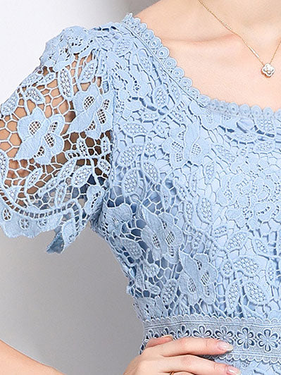 Solid Patchwork Lace Mesh Long Dress