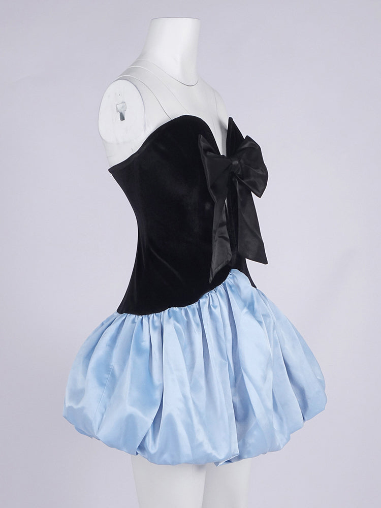 Hit Color V-neck Short Dress
