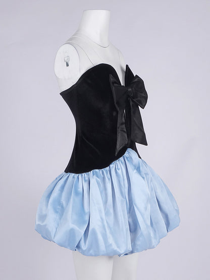 Hit Color V-neck Short Dress