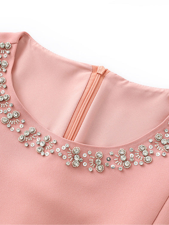 Elegant Solid Round Neck Short Dress