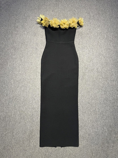 Patchwork Flower Off Shoulder Long Dress