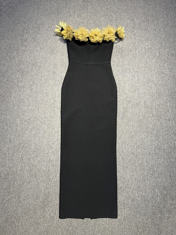 Patchwork Flower Off Shoulder Long Dress