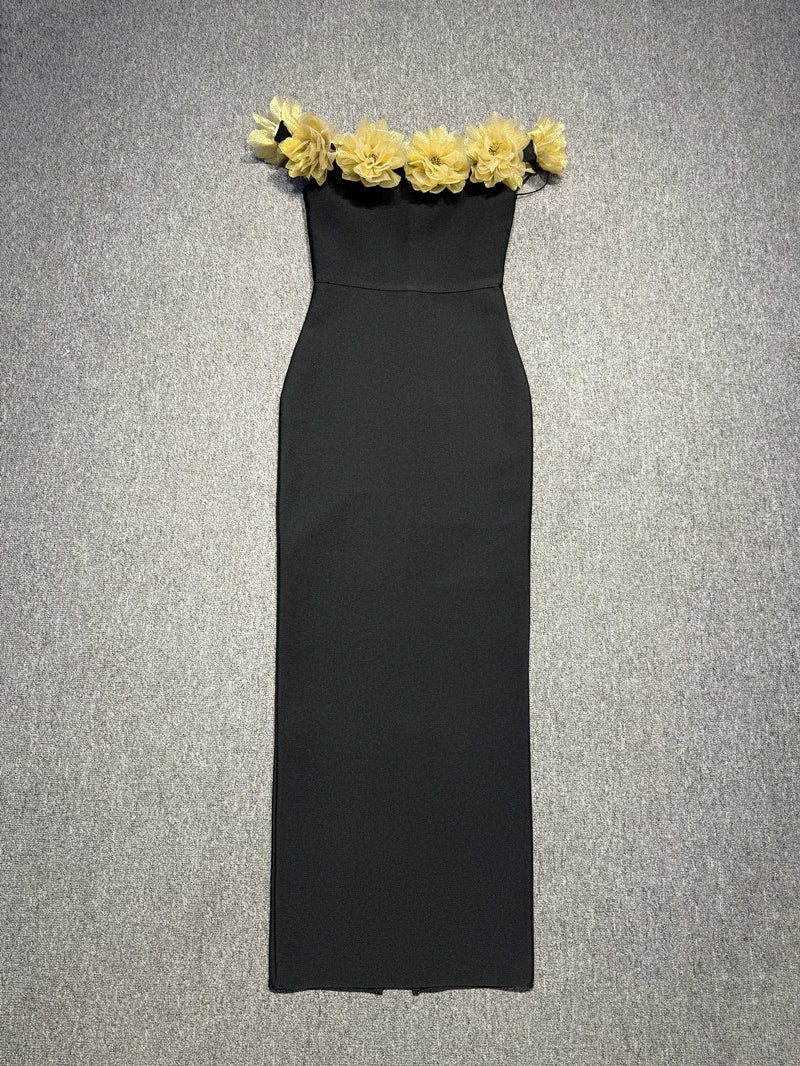 Patchwork Flower Off Shoulder Long Dress