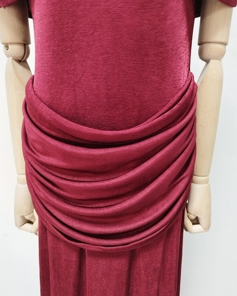 Red Off-Shoulder Ruched Bodycon Maxi Dress