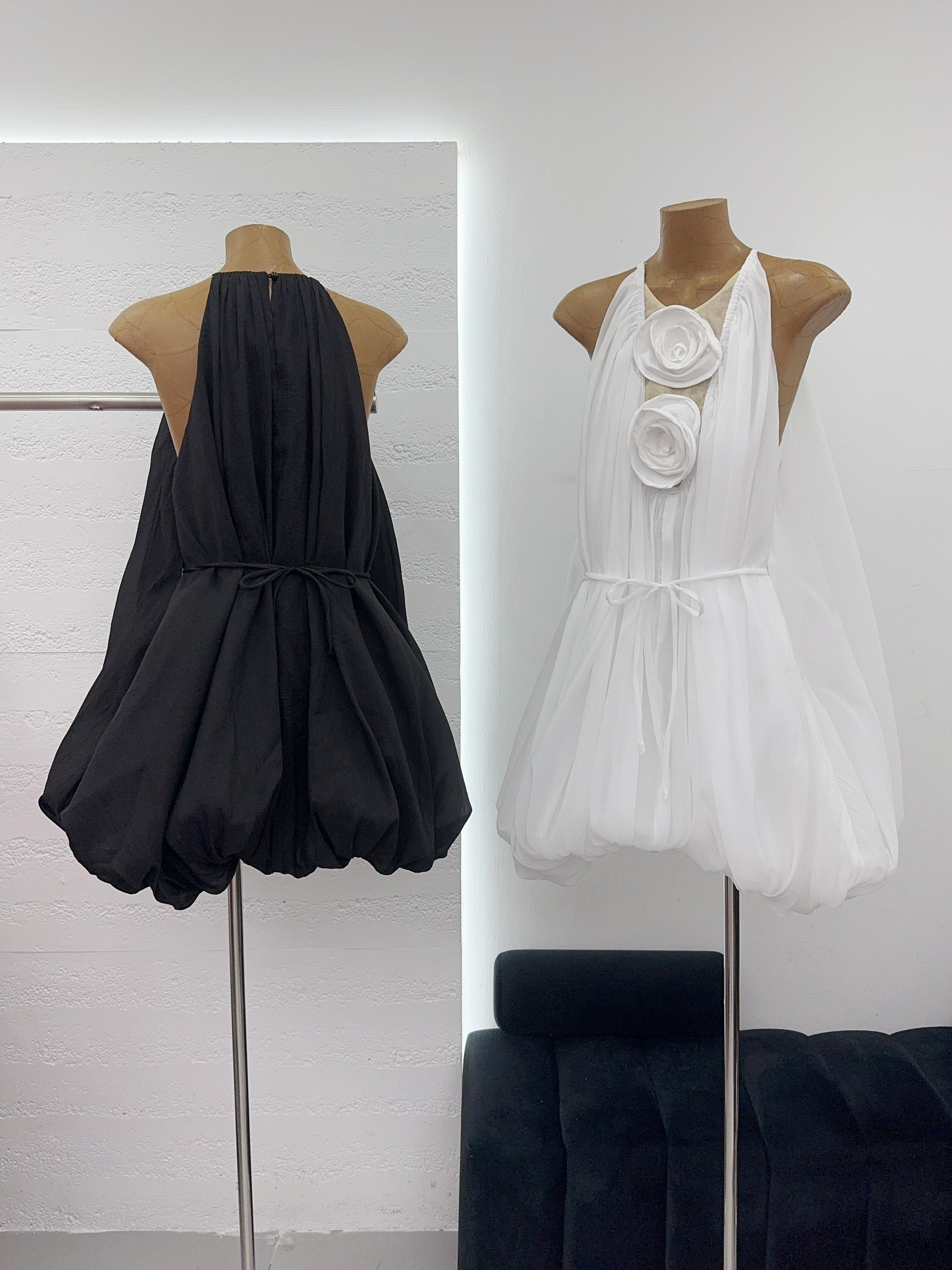 Solid Sleeveless Patchwork Flower Short Dress