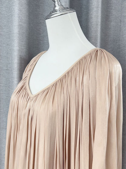 Pleated Solid Elegant Long Dress