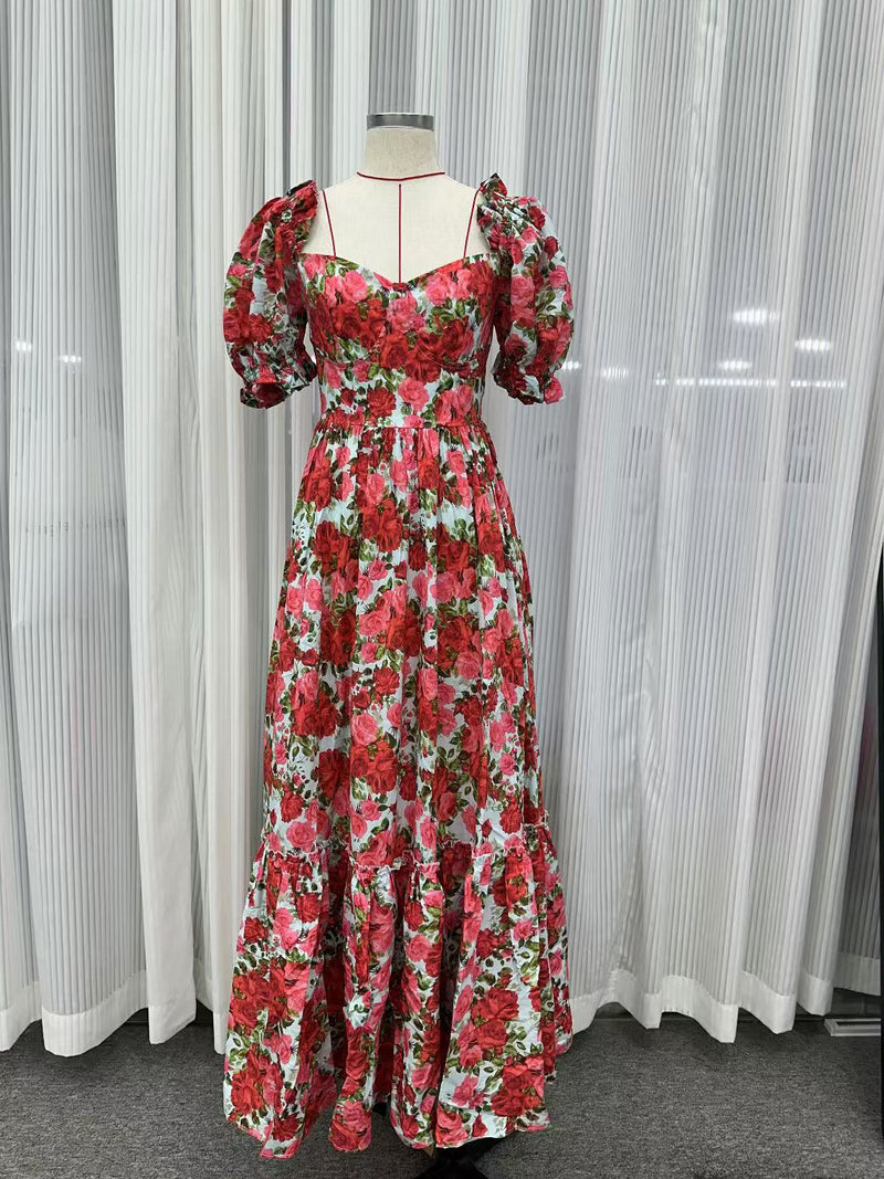 Temperament Print Flower Long Dress