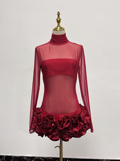 Patchwork Flower Solid Short Dress