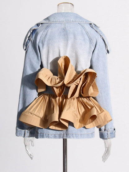 Denim & Khaki Ruffled Belted Jacket - SISPELL
