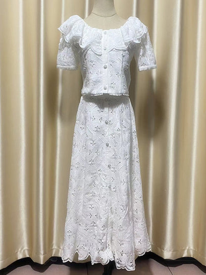 Elegant Solid Square Collar Two Piece Set