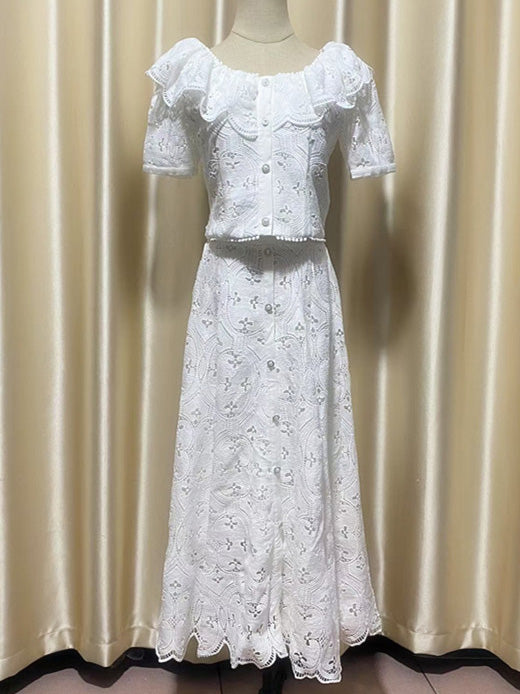Elegant Solid Square Collar Two Piece Set