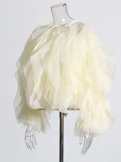 Dreamy Apricot Ruffled Organza Crop Top - SISPELL