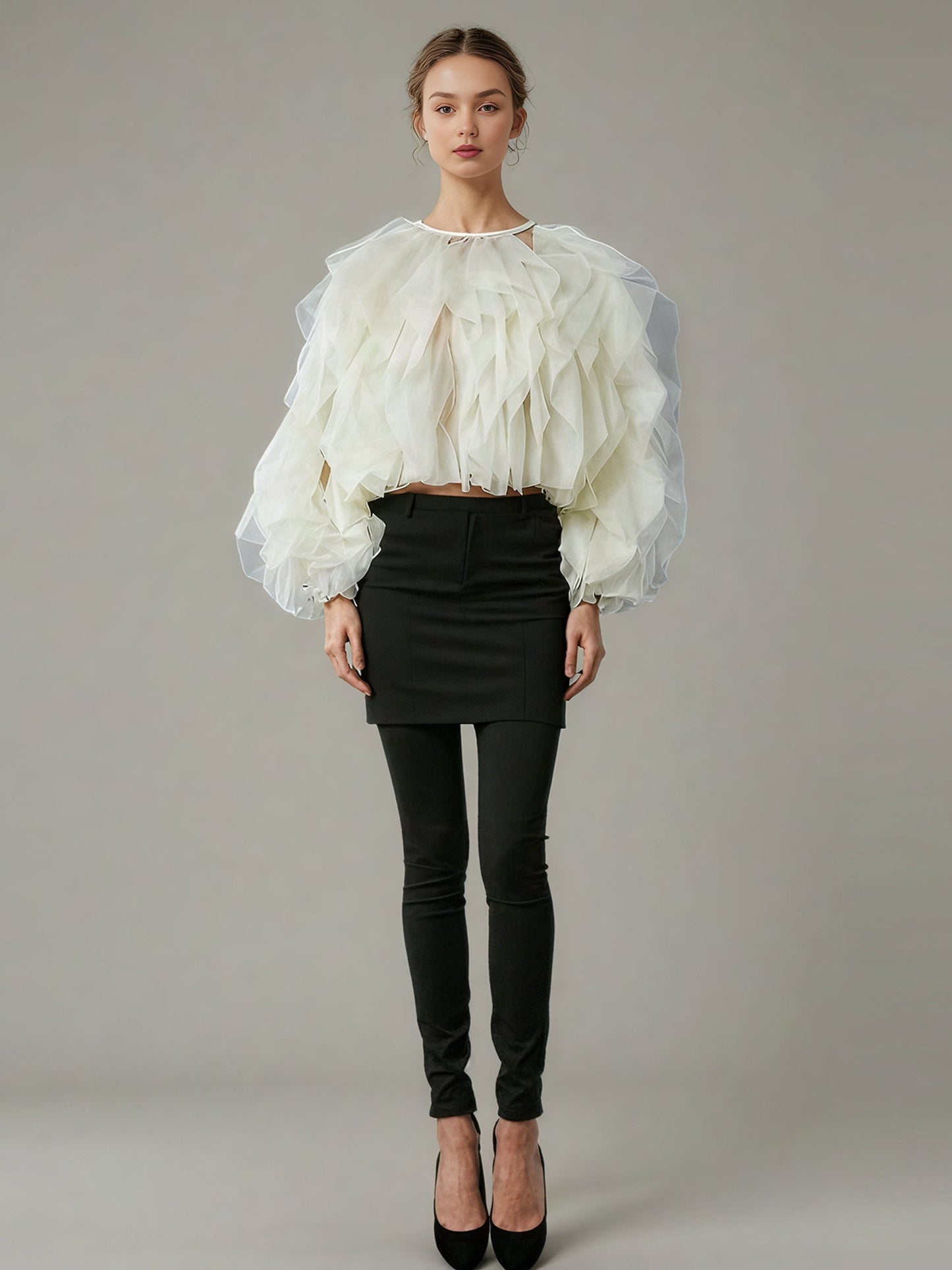 Dreamy Apricot Ruffled Organza Crop Top - SISPELL