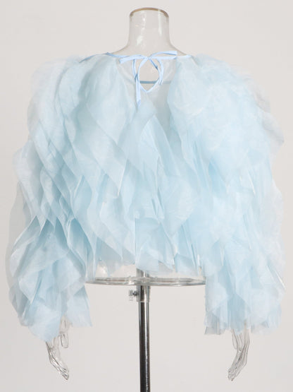 Dreamy Blue Ruffled Organza Crop Top - SISPELL