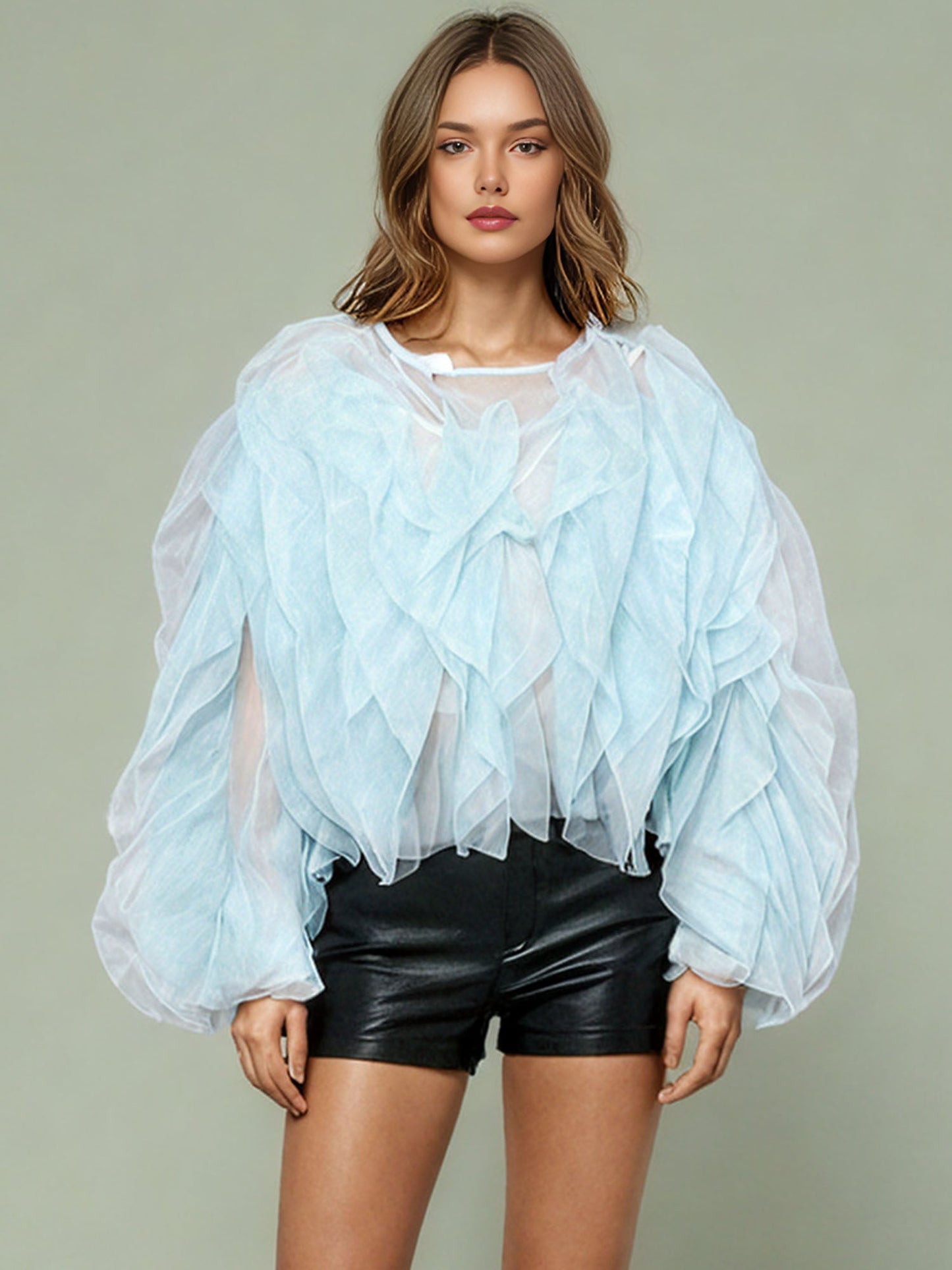 Dreamy Blue Ruffled Organza Crop Top - SISPELL