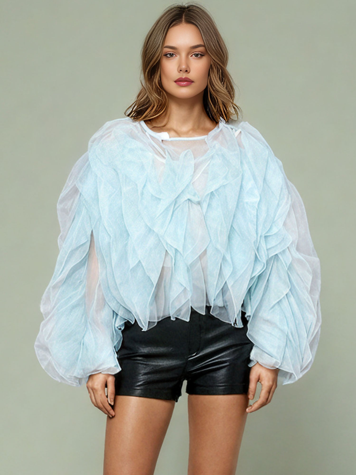 Dreamy Blue Ruffled Organza Crop Top - SISPELL
