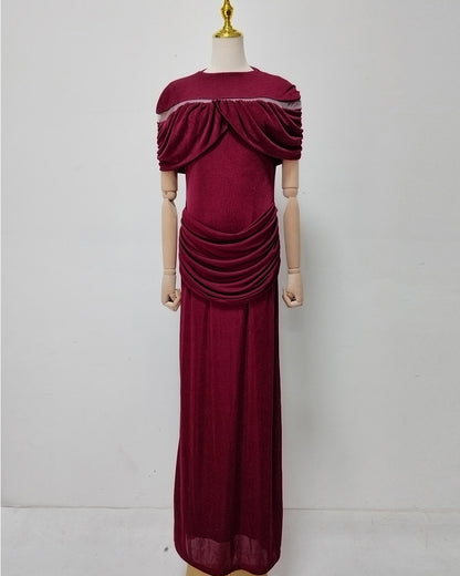 Red Off-Shoulder Ruched Bodycon Maxi Dress