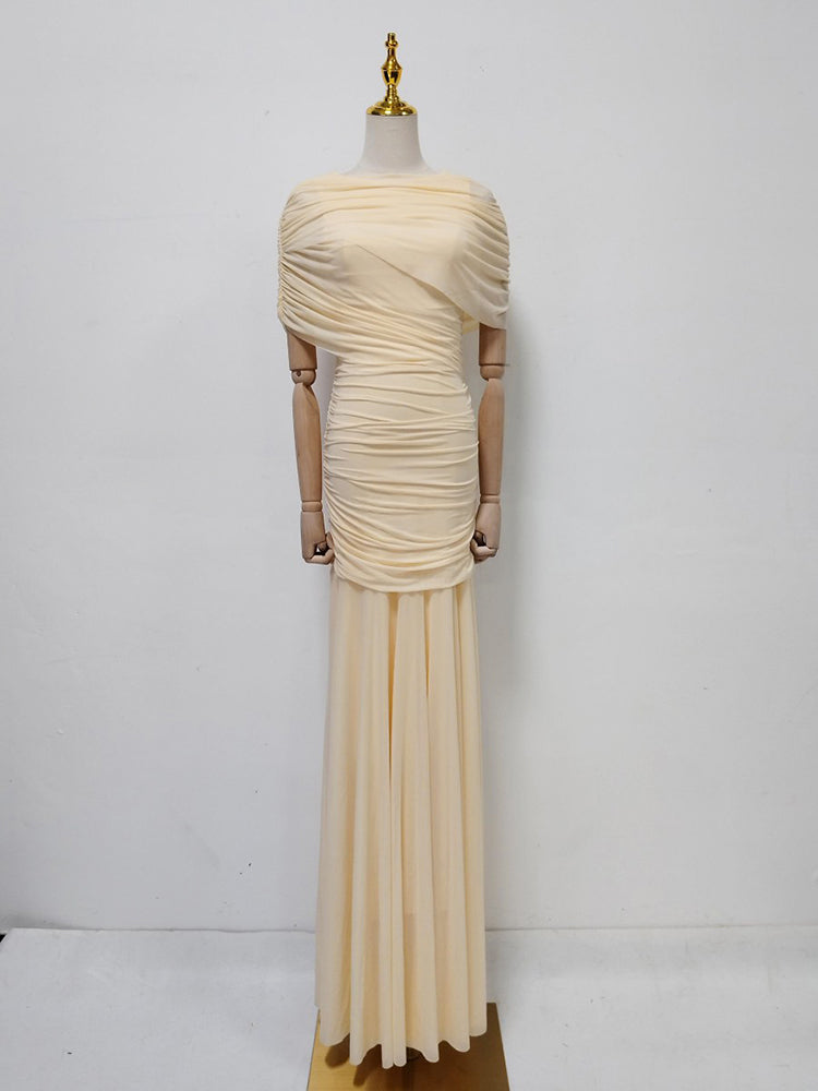 Yellow Ruched Waist Draped Maxi Dress