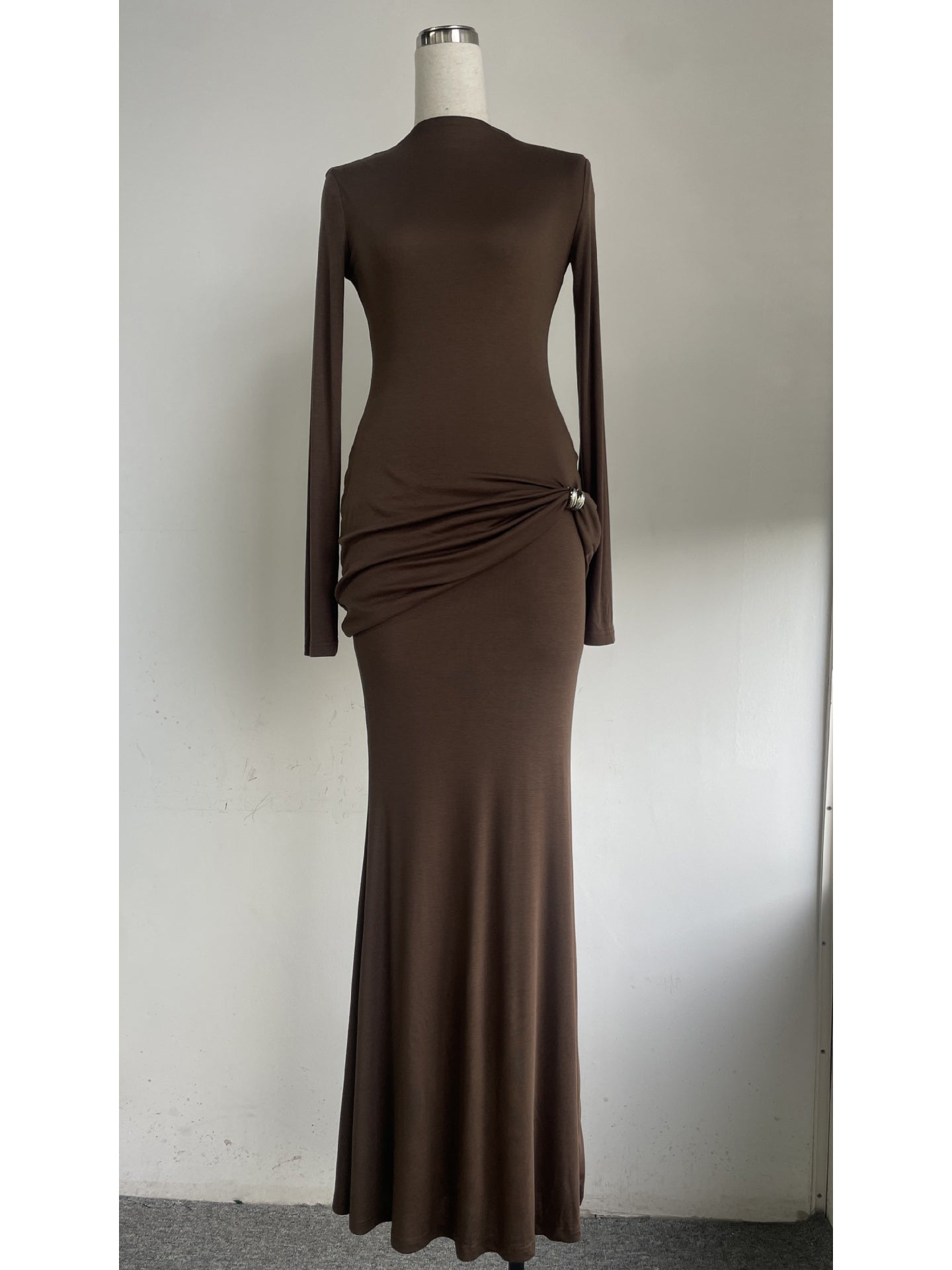 Solid Long Sleeves Long Dress
