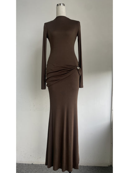 Solid Long Sleeves Long Dress