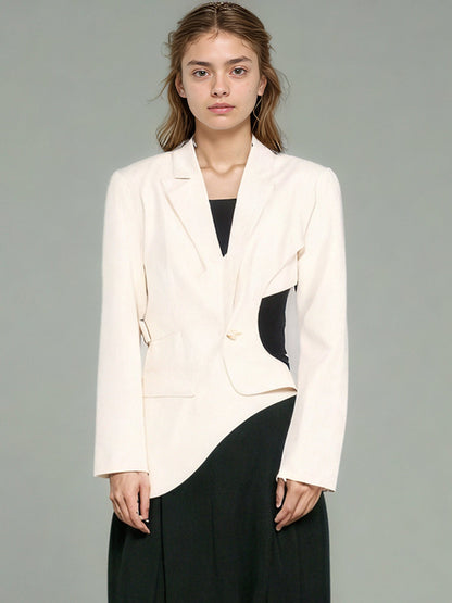 Edgy Apricot Cutout Asymmetric Blazer with Belt Detail - SISPELL