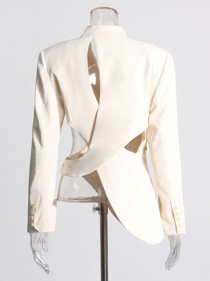Edgy Apricot Cutout Asymmetric Blazer with Belt Detail - SISPELL