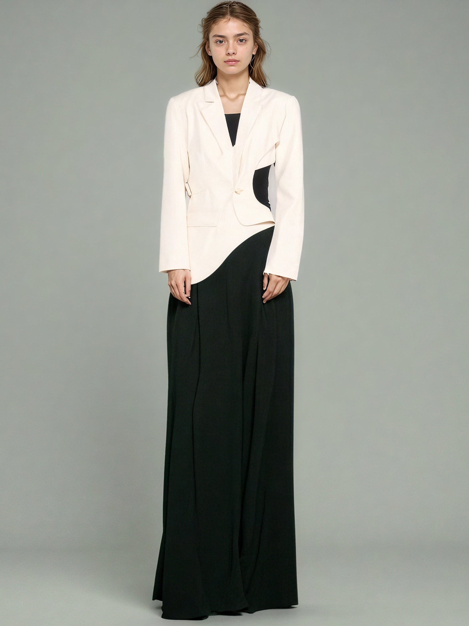 Edgy Apricot Cutout Asymmetric Blazer with Belt Detail - SISPELL