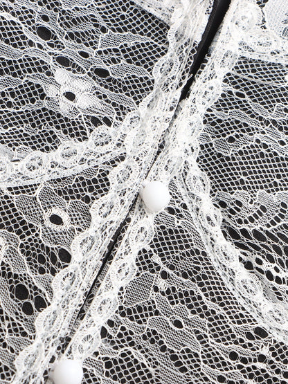 Edgy Black Blazer with White Lace Corset Detail - SISPELL