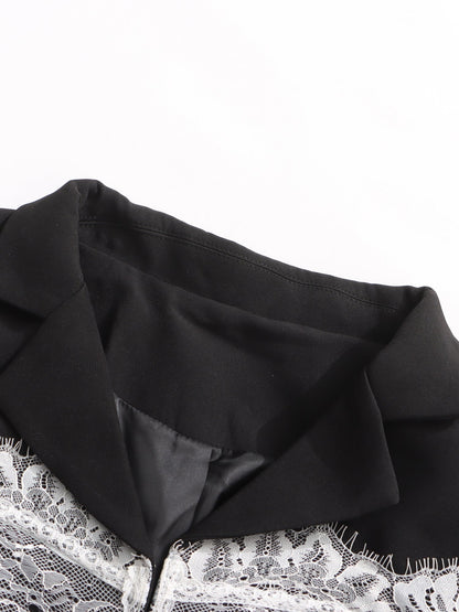 Edgy Black Blazer with White Lace Corset Detail - SISPELL