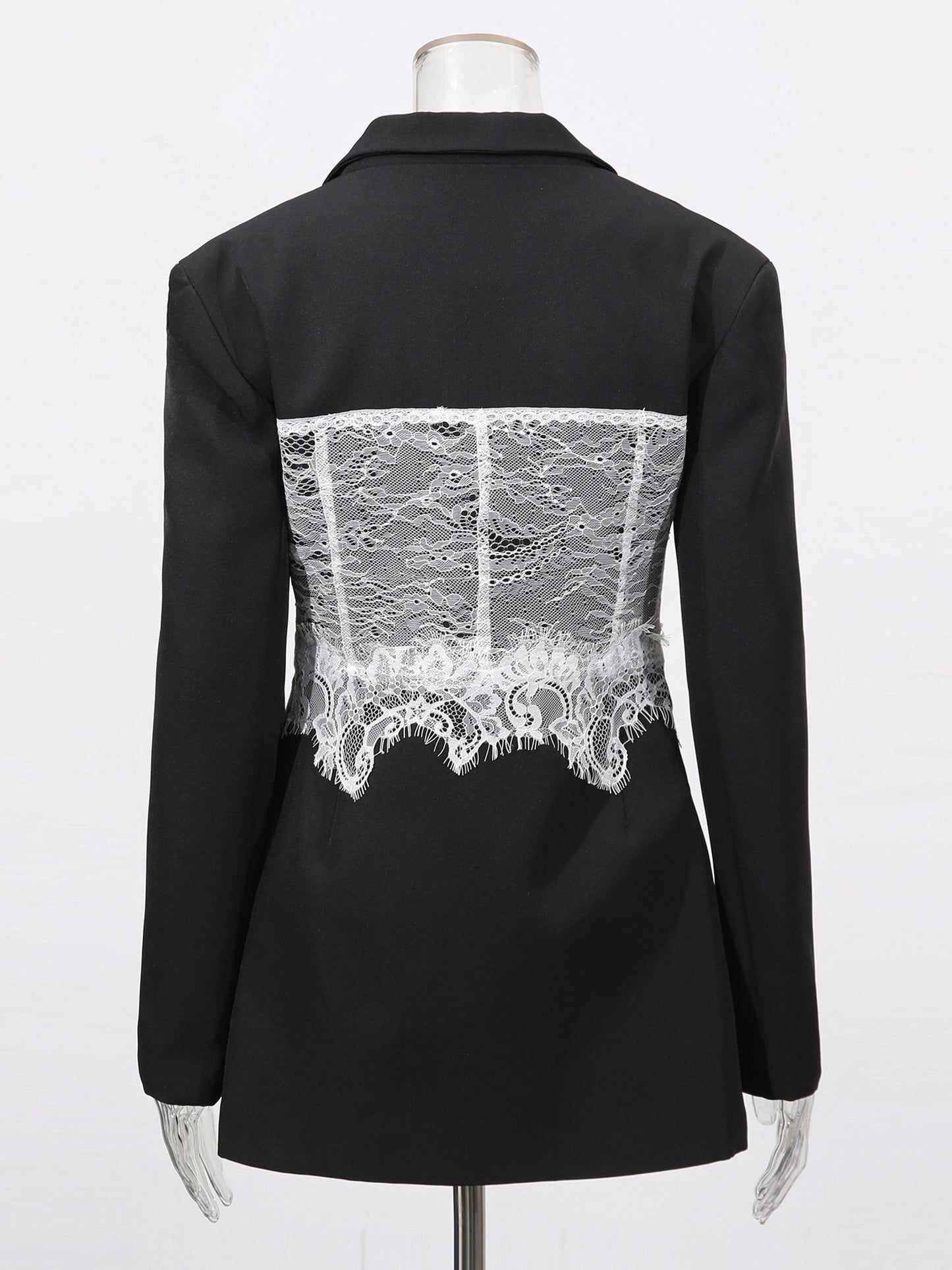Edgy Black Blazer with White Lace Corset Detail - SISPELL