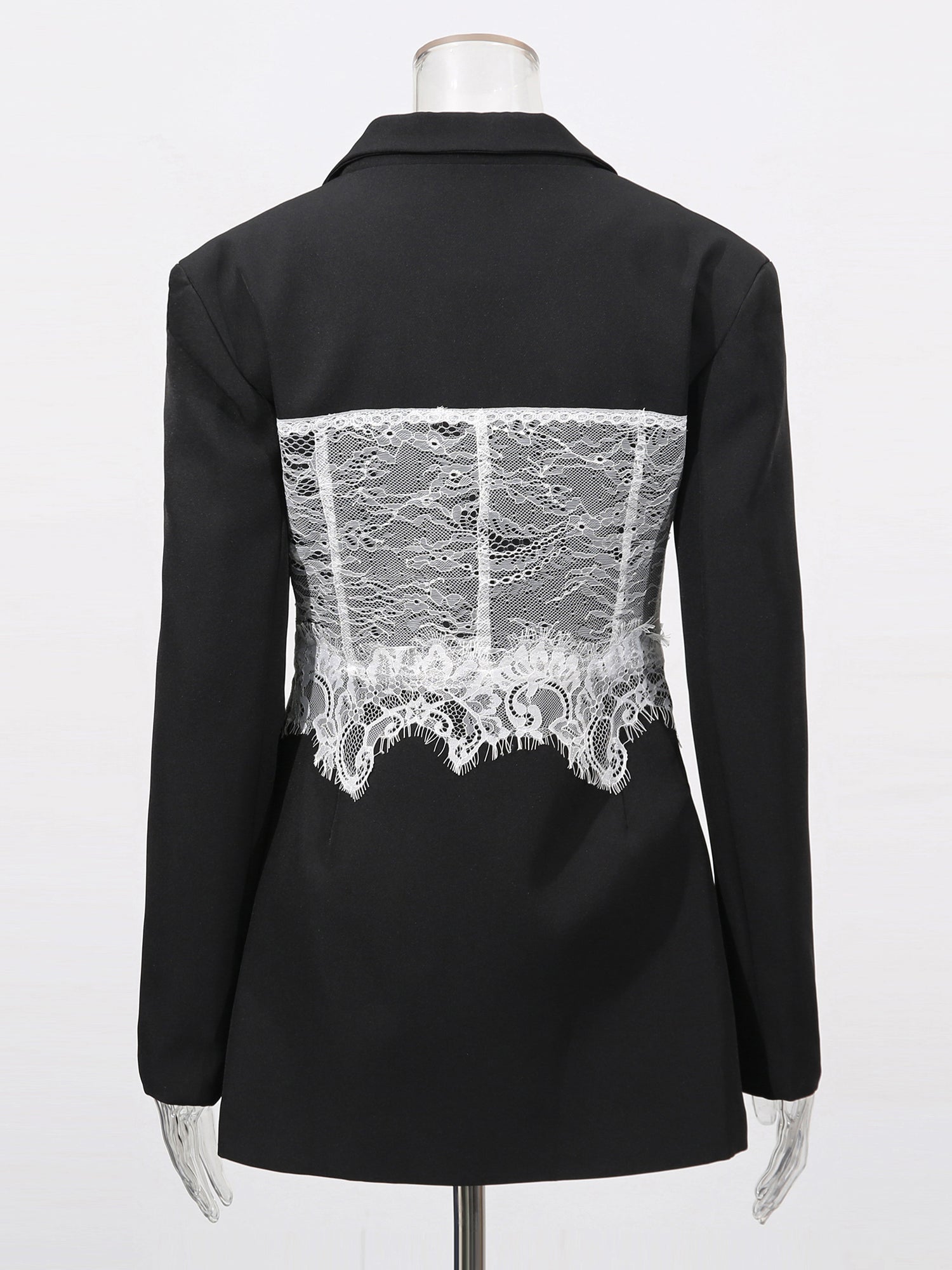 Edgy Black Blazer with White Lace Corset Detail - SISPELL