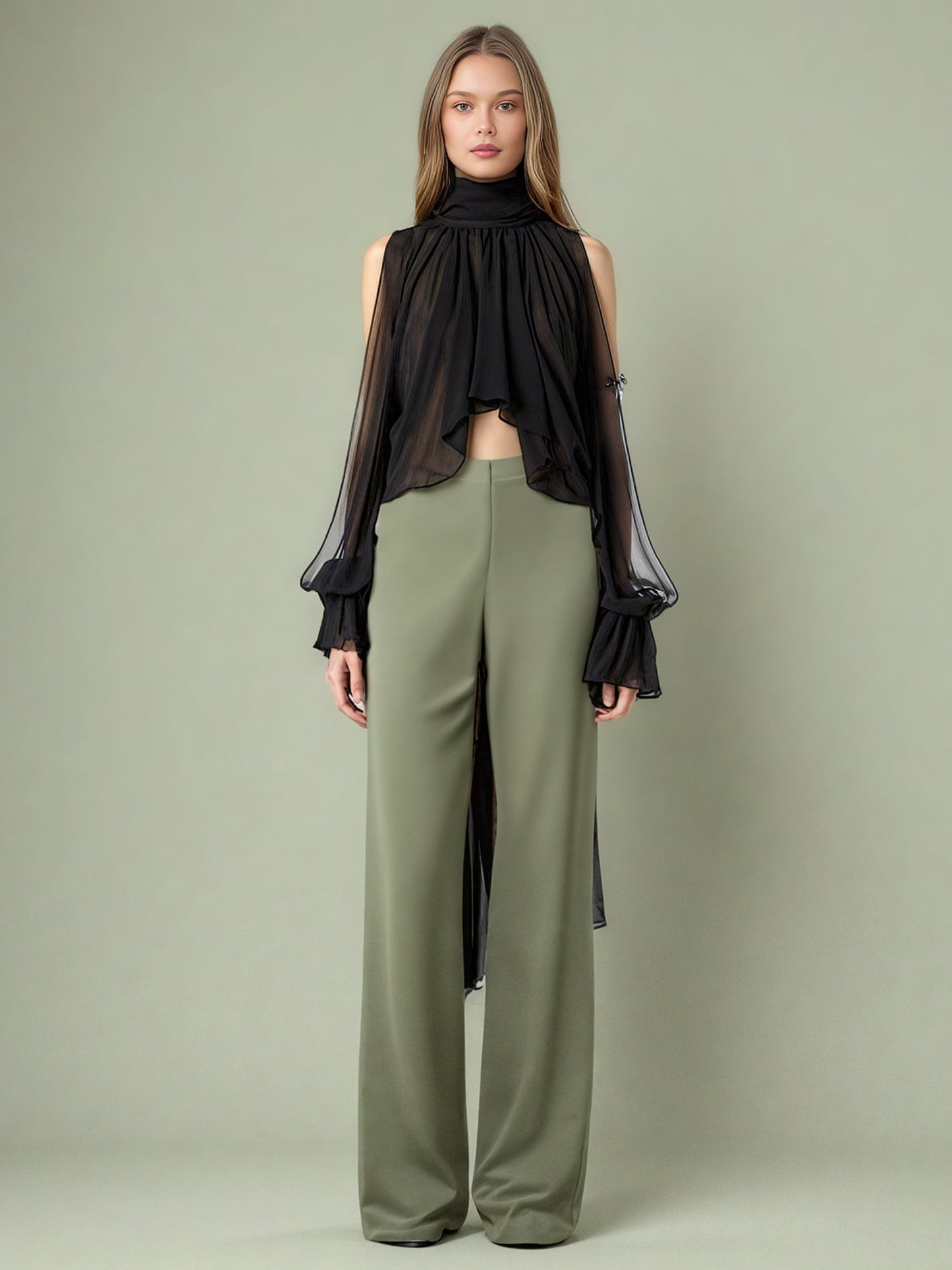 Edgy Black Sheer High Neck Asymmetric Blouse - SISPELL