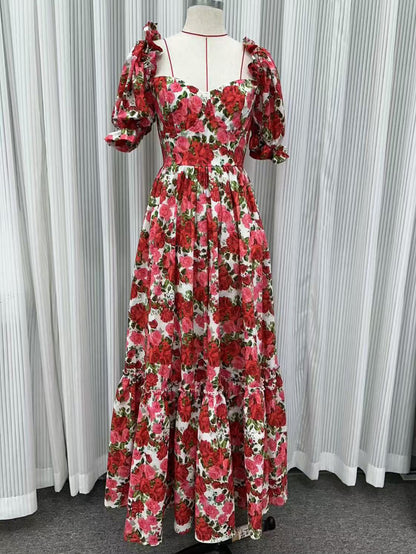 Temperament Print Flower Long Dress