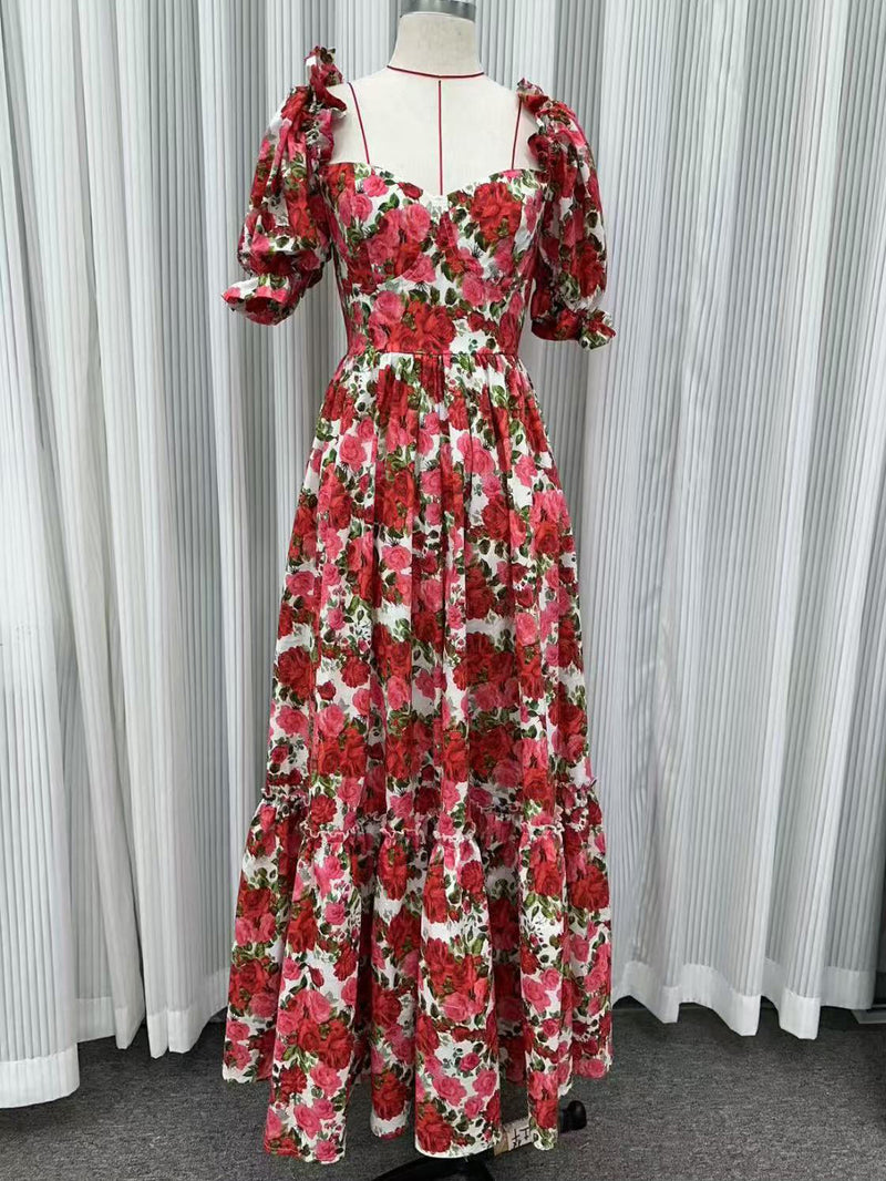 Temperament Print Flower Long Dress