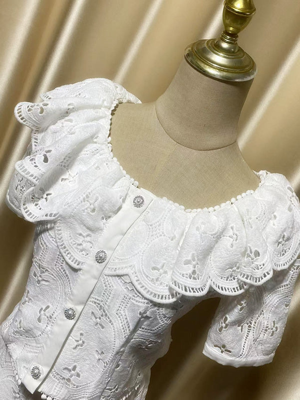 Elegant Solid Square Collar Two Piece Set