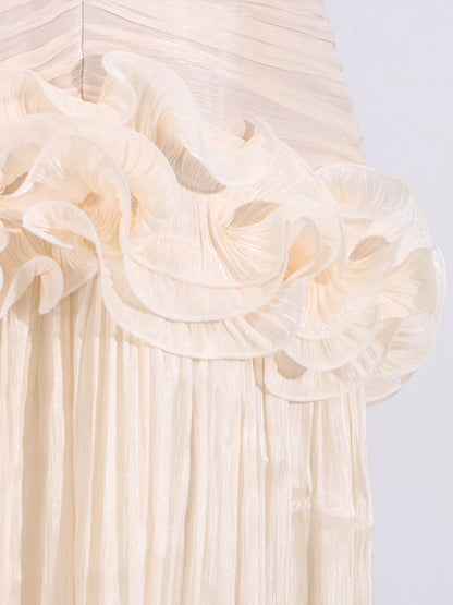 Elegant Apricot Strapless Maxi Dress with Ruffled Detail - SISPELL