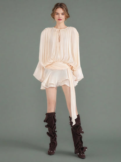 Elegant Apricot Tie - Neck Wrap Mini Dress - SISPELL