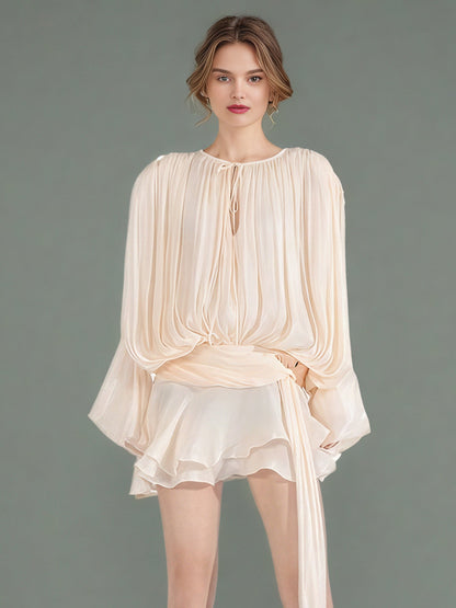 Elegant Apricot Tie - Neck Wrap Mini Dress - SISPELL