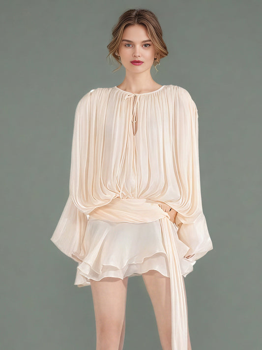 Elegant Apricot Tie - Neck Wrap Mini Dress - SISPELL