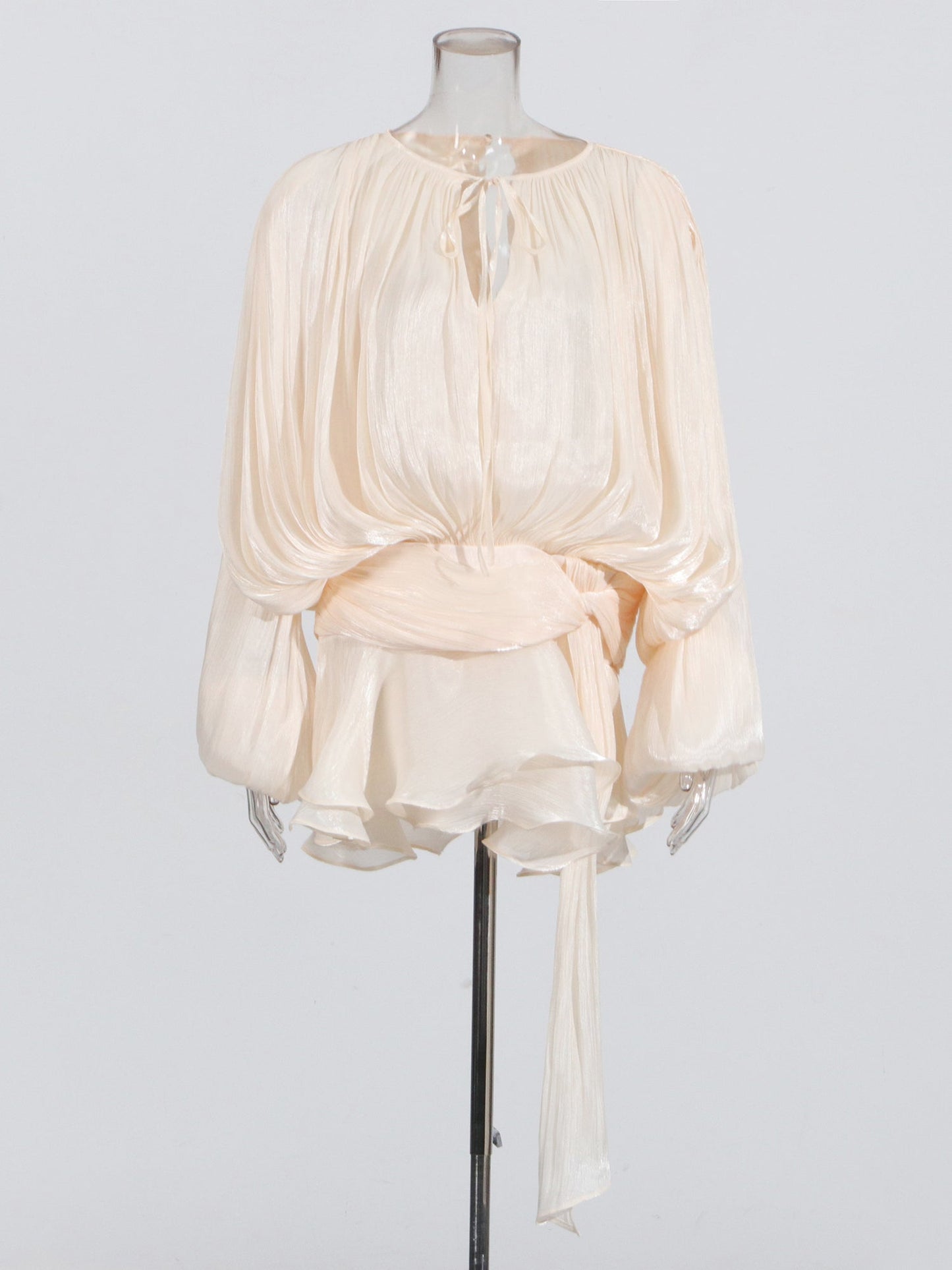 Elegant Apricot Tie - Neck Wrap Mini Dress - SISPELL