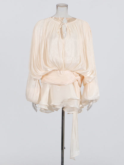 Elegant Apricot Tie - Neck Wrap Mini Dress - SISPELL