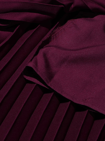 Elegant Burgundy Embroidered Jacket and Pleated Skirt Suit - SISPELL