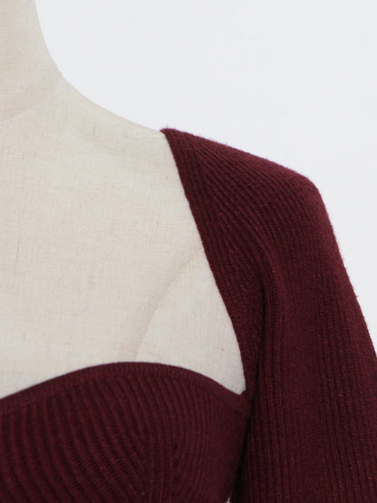 Elegant Burgundy Sweetheart Neckline Long - Sleeve Top - SISPELL