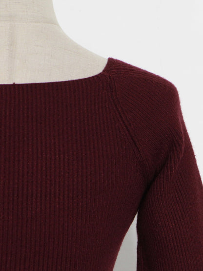 Elegant Burgundy Sweetheart Neckline Long - Sleeve Top - SISPELL
