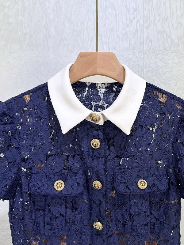 Elegant Lace Hit Color Midi Dress - SISPELL